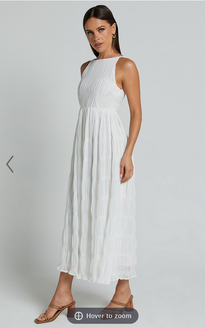 Showpo Cade Maxi Dress - High Neck Sleeveless A Line Dress in White