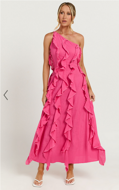 Showpo Britney Maxi Dress - One Shoulder Ruffle Detail Dress