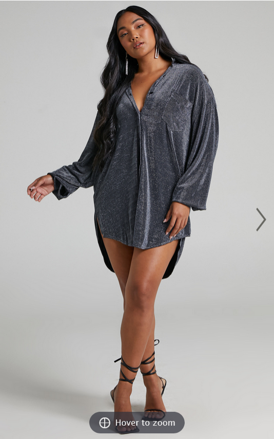 Showpo Ruri Mini Dress - Sparkly Oversized Shirt Dress