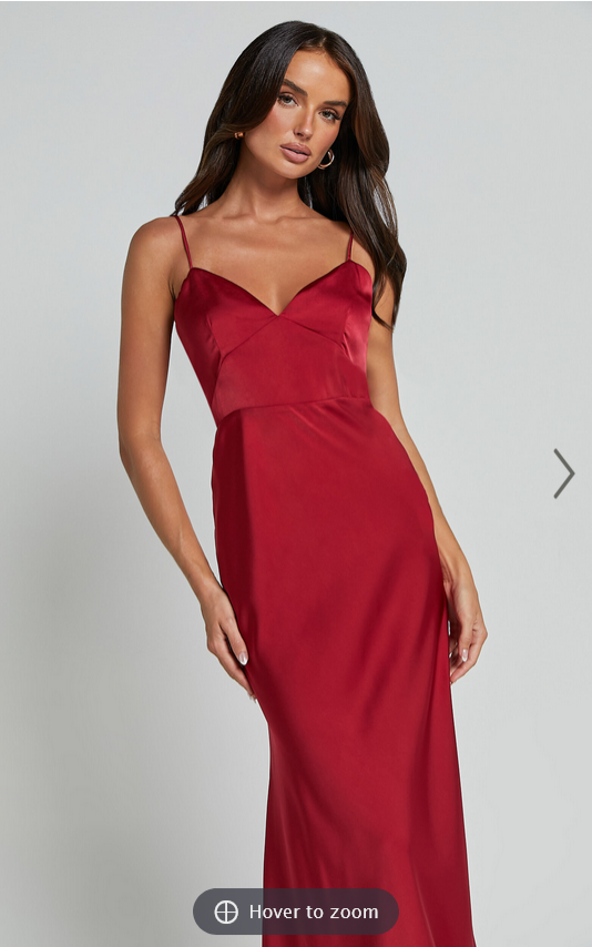 Showpo Jovana Midi Dress - Bust Panel Detail Satin Slip Dress in Wine