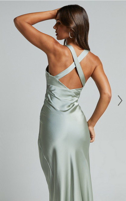 Showpo Khalani Midi Dress - Deep V Neck Satin Slip Dress