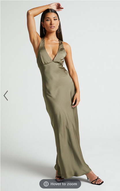 Showpo Khalani Midi Dress - Deep V Neck Satin Slip Dress