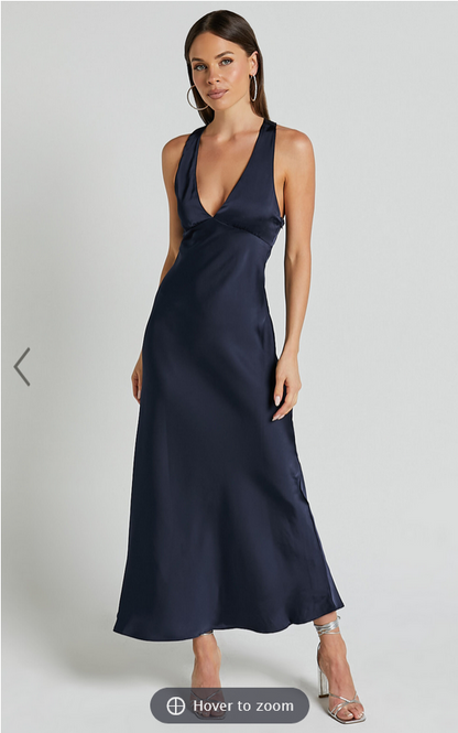 Showpo Khalani Midi Dress - Deep V Neck Satin Slip Dress