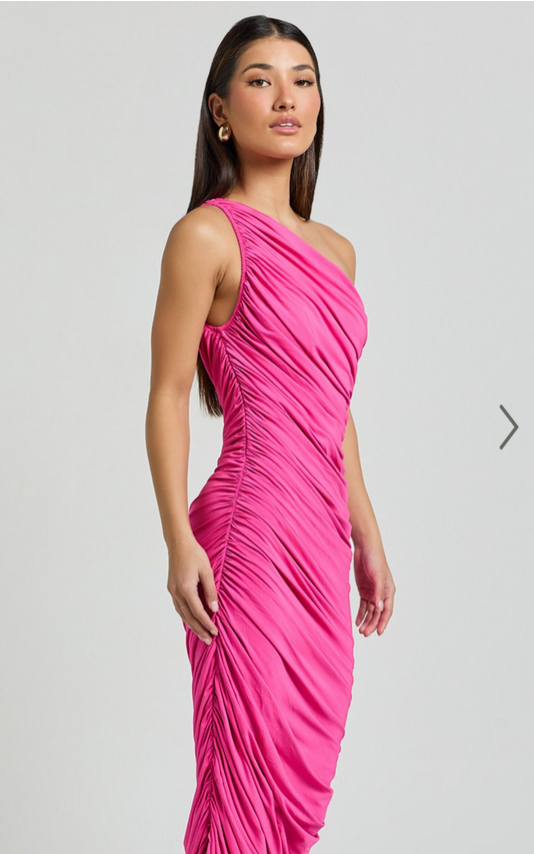 Showpo Lovlin Midi Dress - One Shoulder Ruched Dress