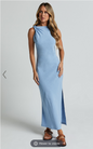 Showpo Jessenia Midi Dress - Linen Look High Neck Dress