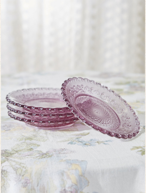 April Cornell Chantilly Glass Plates Set of 4 - Amethyst