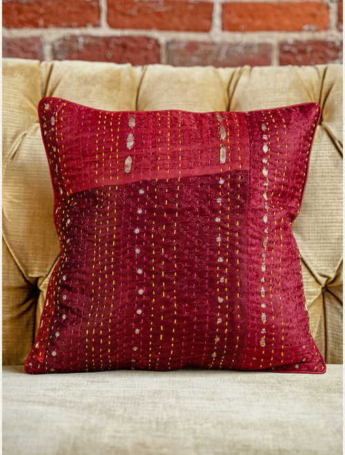 April Cornell Luxurious Kantha Cushion Cover - Dark Pink (x2)