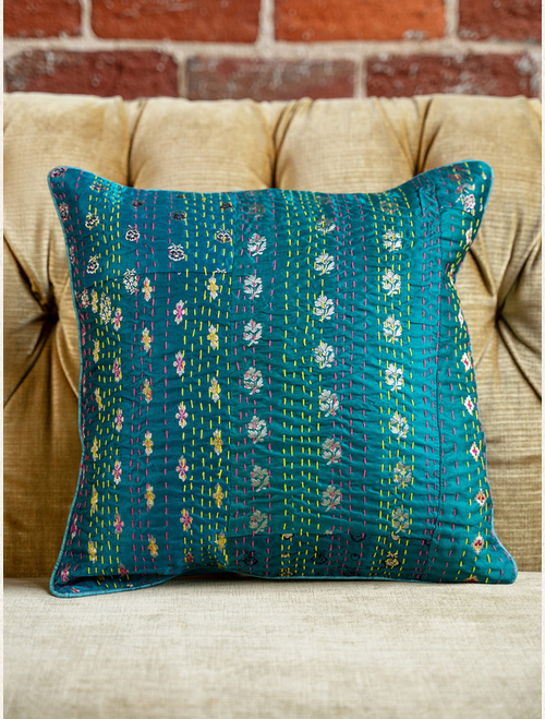 April Cornell Luxurious Kantha Cushion Cover - Teal (x2)