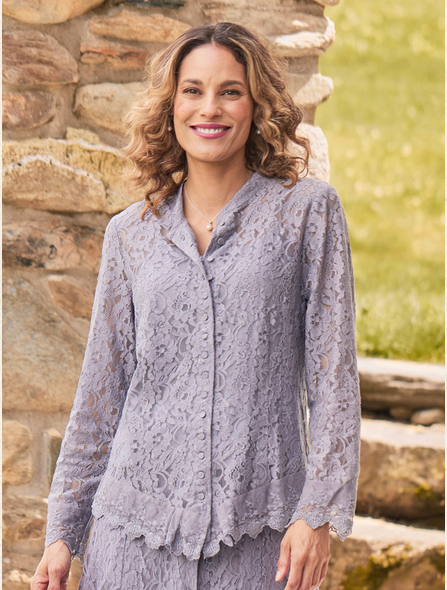 April Cornell Operetta Lace Blouse - Grey