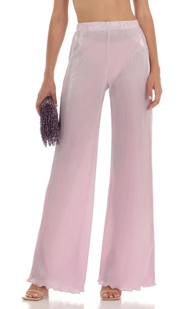 Lucy in the Sky Pleated Shimmer Two Piece Set in Pink
