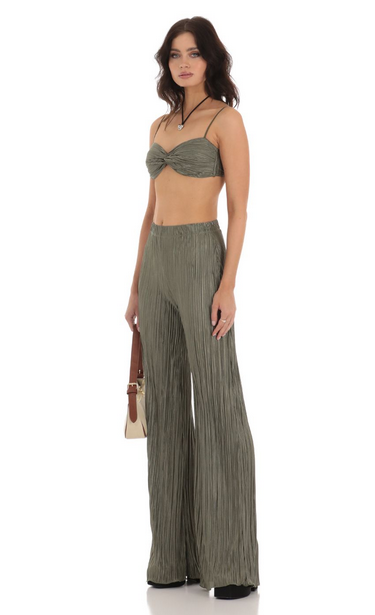 Lucy in the Sky Pleated Two Piece Set in Green