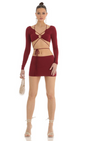 Lucy in the Sky Cutout Two Piece Skirt Set in Red