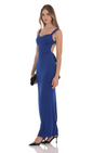 Lucy in the Sky Open Back Bow Maxi Dress in Blue