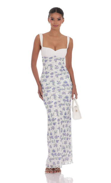Lucy in the Sky Floral Lace Maxi Dress in White