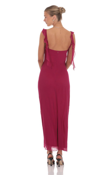 Lucy in the Sky Tassel Strap Maxi Dress in Magenta