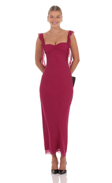 Lucy in the Sky Tassel Strap Maxi Dress in Magenta