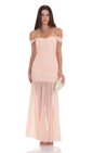 Lucy in the Sky Mesh Off Shoulder Ruched Maxi Dress in Blush Pink