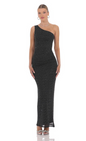 Lucy in the Sky One Shoulder Rhinestone Maxi Dress in Black