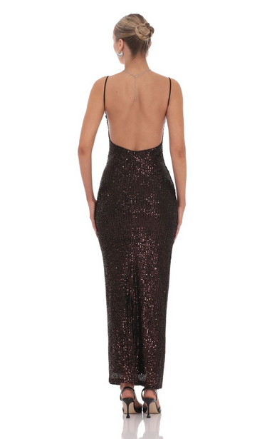 Lucy in the Sky Copper Sequin Bodycon Maxi Dress in Black