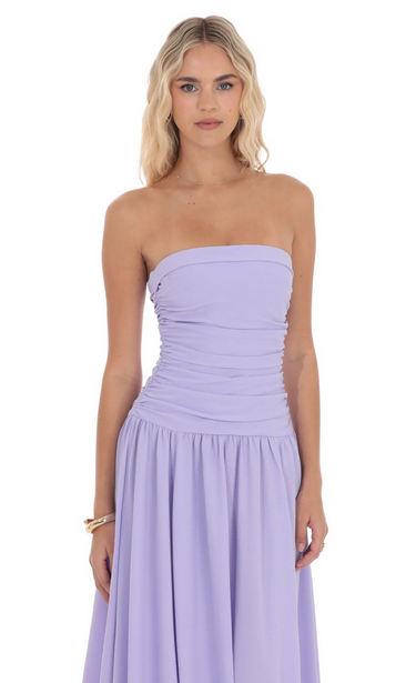 Lucy in the Sky Strapless Drop Waist Maxi Dress in Lavender