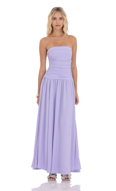 Lucy in the Sky Strapless Drop Waist Maxi Dress in Lavender