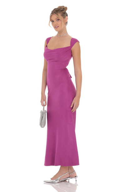 Lucy in the Sky Suede Strappy Maxi Dress in Magenta