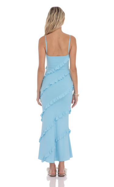Lucy in the Sky Ruffle V-Neck Maxi Dress in Sky Blue