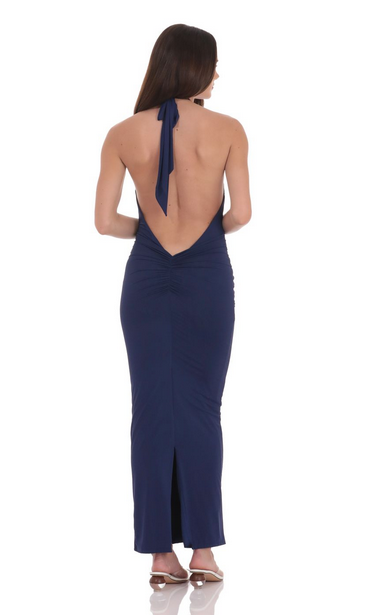 Lucy in the Sky Keyhole Halter Maxi Dress in Navy