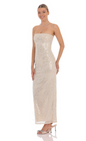 Lucy in the Sky Fringe Sequin Strapless Maxi Dress in Champagne