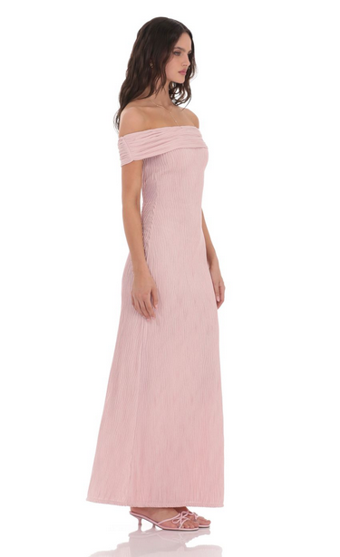 Lucy in the Sky Textured Off Shoulder Maxi Dress in Blush Pink