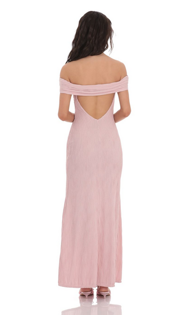 Lucy in the Sky Textured Off Shoulder Maxi Dress in Blush Pink