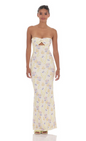 Lucy in the Sky Floral Ribbed Cutout Twist Maxi Dress in Yellow