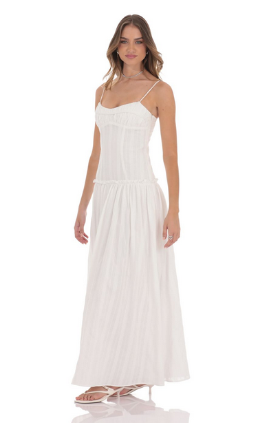 Lucy in the Sky Embroidered Striped Maxi Dress in White