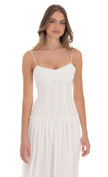 Lucy in the Sky Embroidered Striped Maxi Dress in White