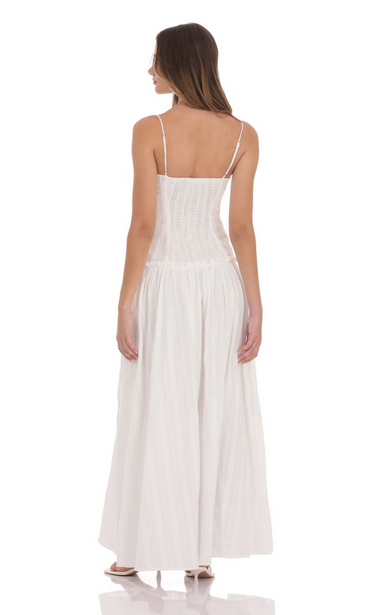 Lucy in the Sky Embroidered Striped Maxi Dress in White