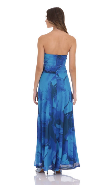 Lucy in the Sky Mesh Floral Cutout Maxi Dress in Blue