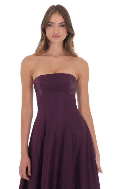 Lucy in the Sky Sheen Empire Waist Midi Dress in Purple Crinkle