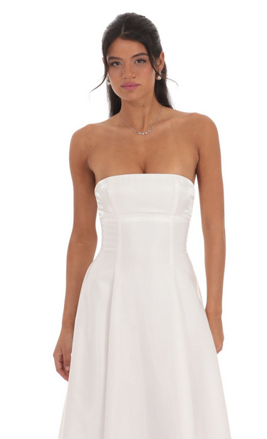 Lucy in the Sky Sheen Empire Waist Midi Dress in Ivory