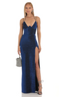 Lucy in the Sky Knit Corset Maxi Dress in Blue