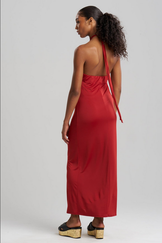 NATORI Solid Jersey Halter Dress - Spicy Red