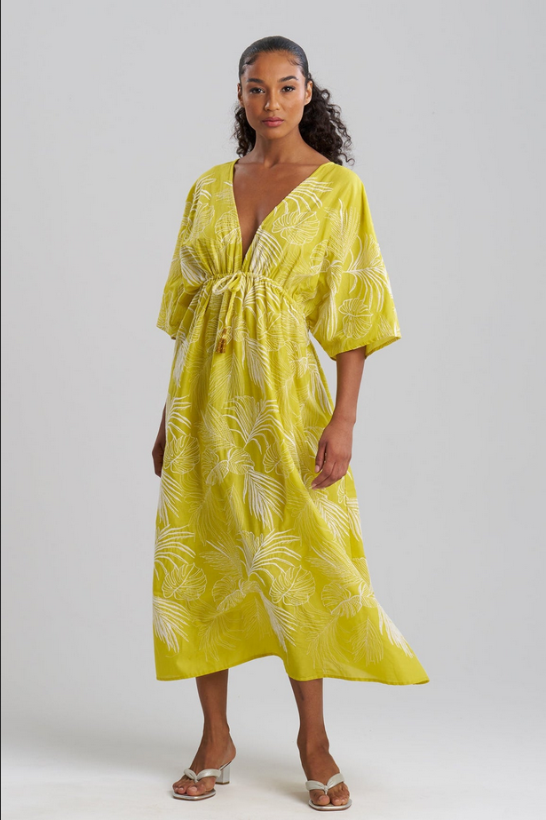 NATORI Palm Caftan Dress - Citron