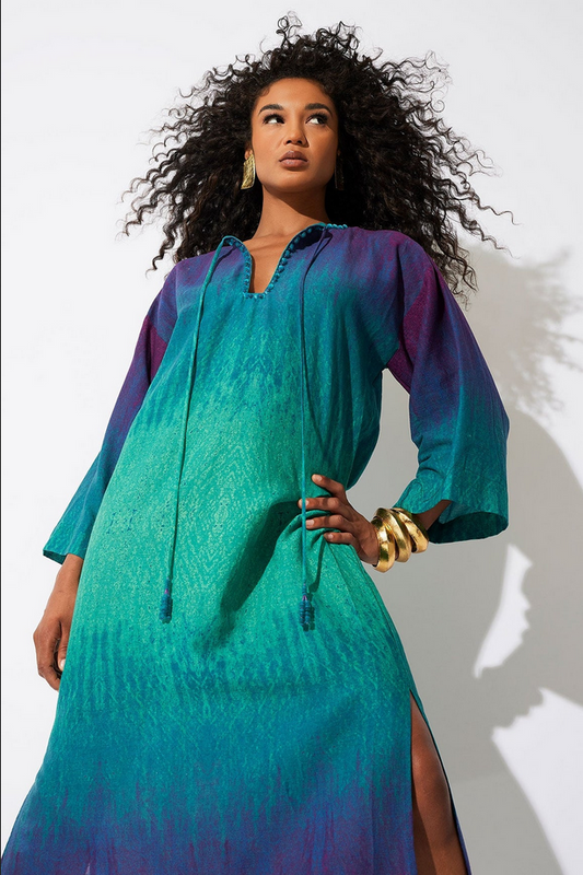 NATORI Ombre Printed Gauze Beaded Caftan