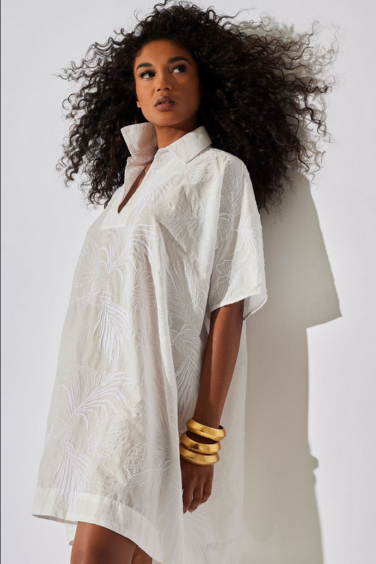 NATORI Palm Oversized Caftan - White