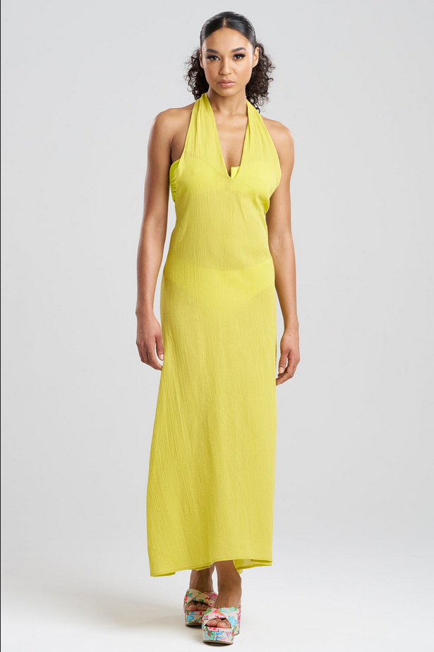 NATORI Cotton Gauze Maxi Halter Dress - Citron