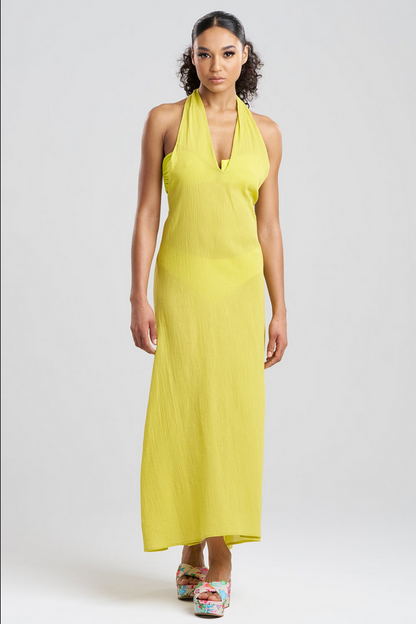 NATORI Cotton Gauze Maxi Halter Dress - Citron