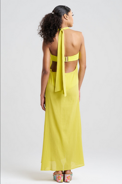 NATORI Cotton Gauze Maxi Halter Dress - Citron