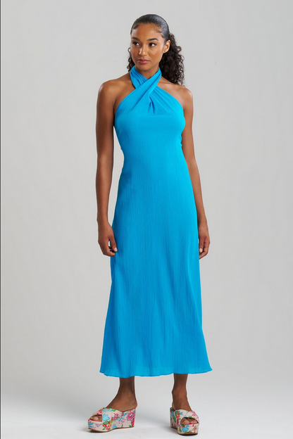 NATORI Cotton Gauze Maxi Halter Dress - Wave Blue