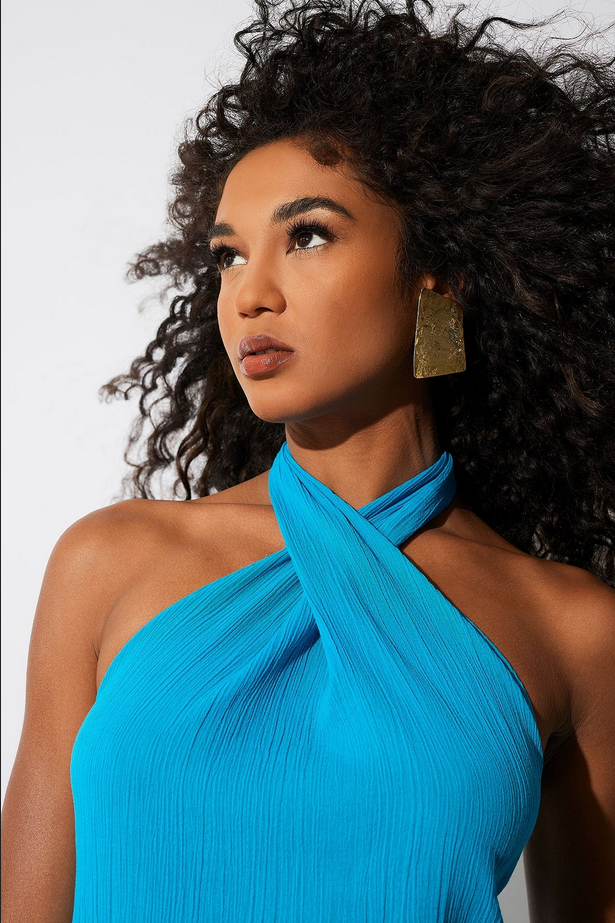 NATORI Cotton Gauze Maxi Halter Dress - Wave Blue