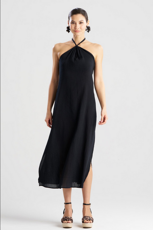 NATORI Cotton Gauze Halter Dress - Black