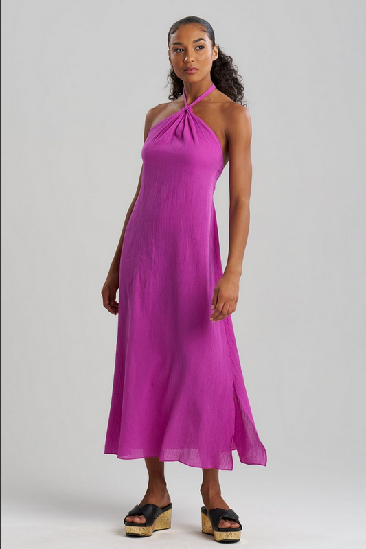 NATORI Cotton Gauze Halter Dress - Magenta